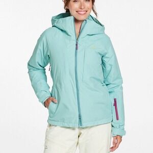 LL Bean Women Wildcat Waterproof Ski Jacket 1X Pale Turquoise Hooded Winter Coat